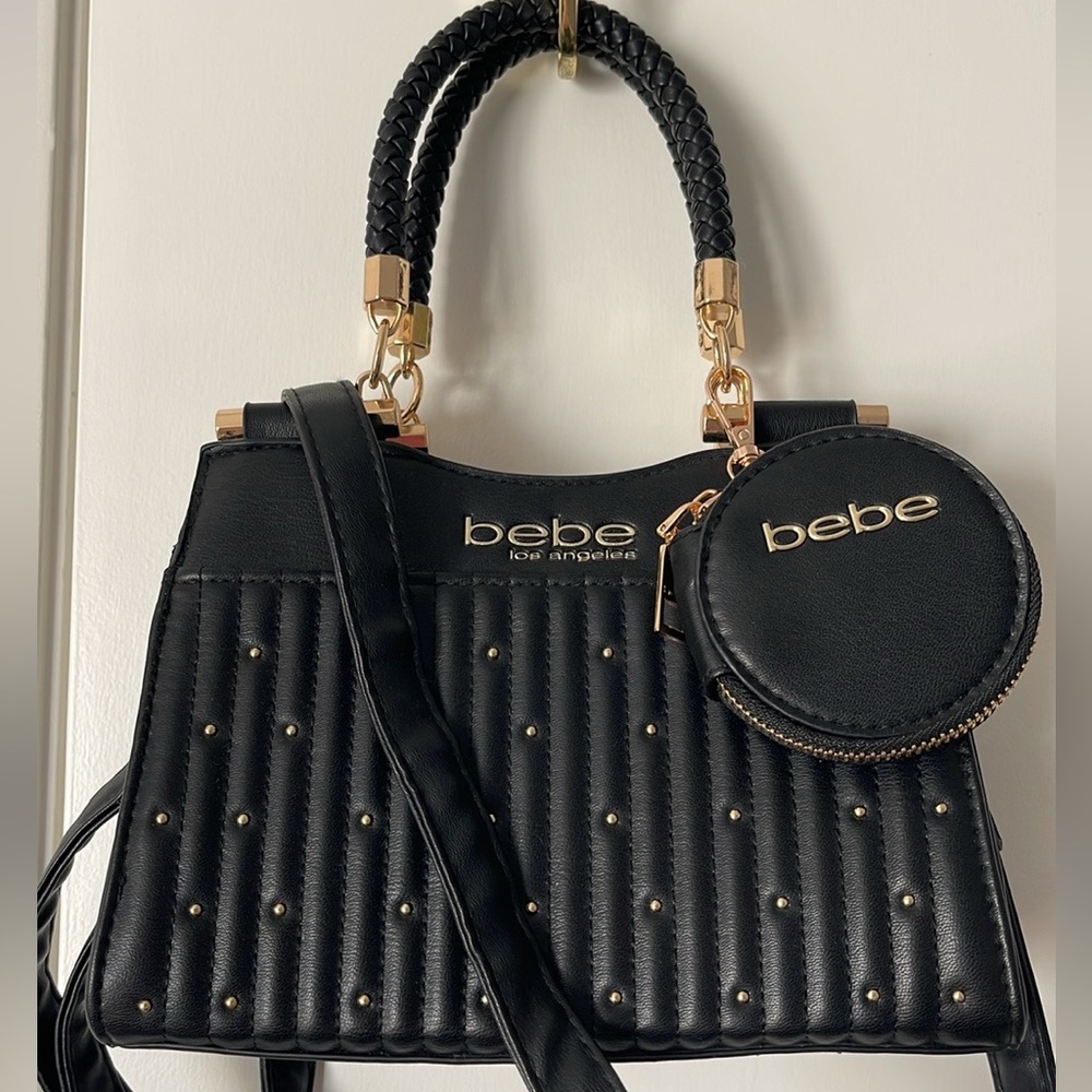 Bebe Aliah Black Stud Micro Shopper Crossbody Bag New without Tags